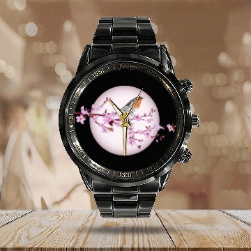 Discover Robin enjoys cherry blossom Calendar Steel Band Watch