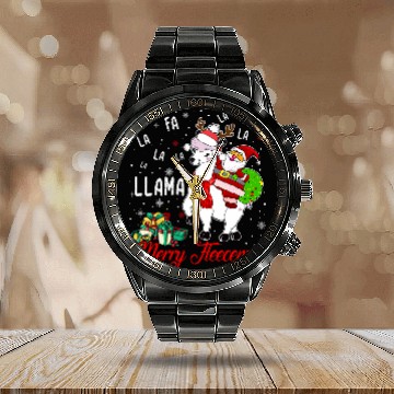 Discover Llama Lover Christmas Llama Santa fa la la llama night Baseball Tees Calendar Steel Band Watch