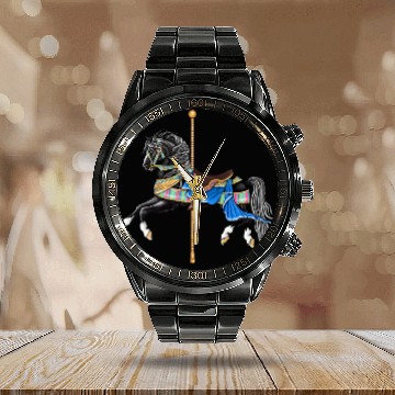 Discover Black Stallion Carousel Horse Calendar Steel Band Watch
