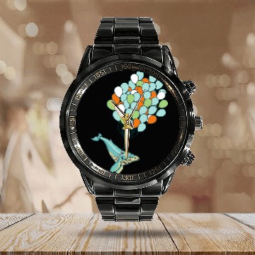 Discover Blue Whale Bunch of Balloons Illustration Baseball Tees Calendar Steel Band Watch