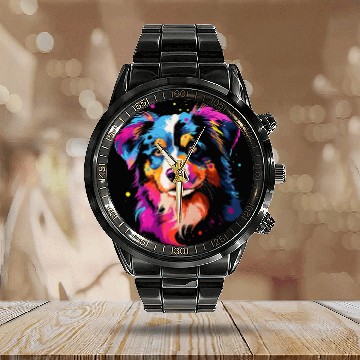 Discover Australian shepherd puppy dog 1 Baseball Tees Calendar Steel Band Watch