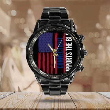 Discover Connecticut Backs the Blue American Flag Police Support Baseball Tees Calendar Steel Band Watch