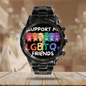 Discover Rainbow Flag Gay Pride Lgbtq Beaver Calendar Steel Band Watch