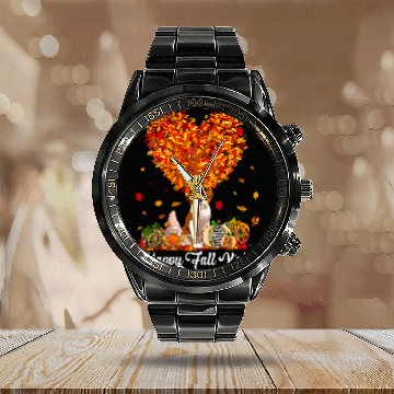 Discover Happy Fall Yall Funny Bernard Autumn Pumpkins Baseball Tees Calendar Steel Band Watch
