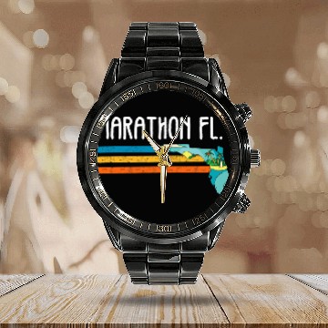 Discover Florida Keys Marathon Island Vacation vintages Retro Calendar Steel Band Watch