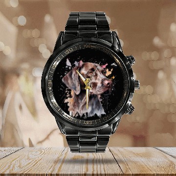 Discover Colorful German Shorthaired Pointer watercolor art Calendar Steel Band Watch
