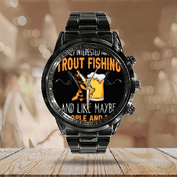 Discover Fishing Fun Trout Fishing and beer Calendar Steel Band Watch