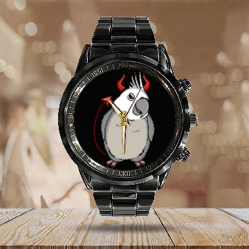 Discover Scary Devil Costume Parrot I Whitefaced Grey Cockatiel Calendar Steel Band Watch