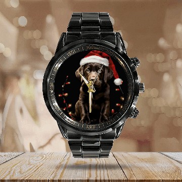 Discover Chocolate Labrador Dog Christmas Lights Santa Hat Xmas Baseball Tees Calendar Steel Band Watch
