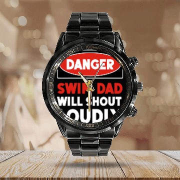 Discover Swimming Pool DANGER Swim Dad 1 Baseball Tees Calendar Steel Band Watch