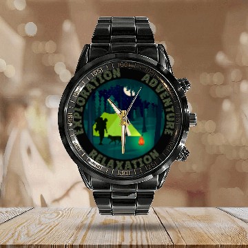 Discover Exploration Adventure Relaxation Camping Hiking Herapy Calendar Steel Band Watch