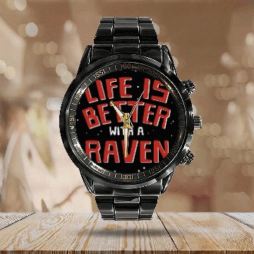 Discover Lacrosse Gift Life is Better with a Raven First Name Couples Nickname Baseball Tees Calendar Steel Band Watch