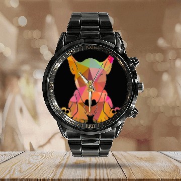 Discover English Bull Terrier Dog with Geometric Pattern Calendar Steel Band Watch