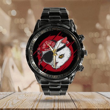 Discover Kids Cat Pirate 24 Calendar Steel Band Watch