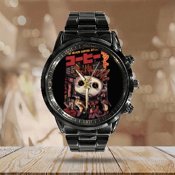 Discover Black Coffee Magic Kaiju Monster Japanese Art Zip Calendar Steel Band Watch