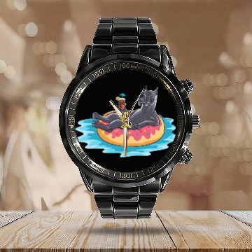 Discover Cane Corso Donut Beach Vacation Summer Travel Sea Zip Calendar Steel Band Watch
