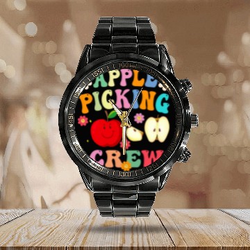Discover Funny Apple Picking Crew Apple Harvest Outfit Fall Autumn 21 Calendar Steel Band Watch