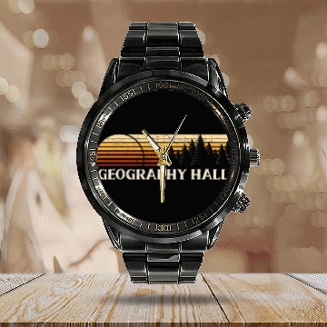 Discover Geography Hall OH vintages Evergreen Sunset Eighties Retro Baseball Tees Calendar Steel Band Watch