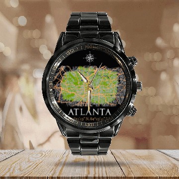 Discover Atlanta Street Map art Zip Calendar Steel Band Watch