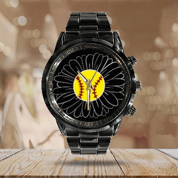 Discover Cute Flower Daisy Softball Mom Calendar Steel Band Watch