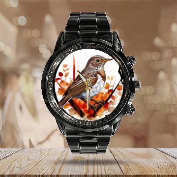 Discover Bicknells Thrush Geometric Patten ArtCute Bicknells Thrus 22 Calendar Steel Band Watch