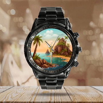 Discover Lacrosse Gift Lost Tropical Beach Calendar Steel Band Watch