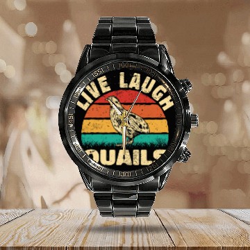 Discover Live Laugh Quails breeding and quail hunting Zip Calendar Steel Band Watch