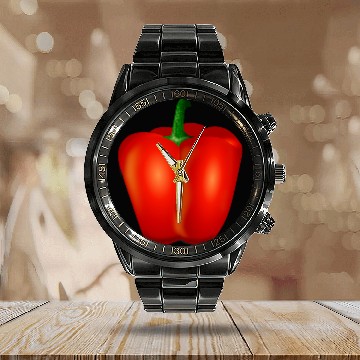 Discover Red Bell Pepper Vegetarian Vegetable Calendar Steel Band Watch