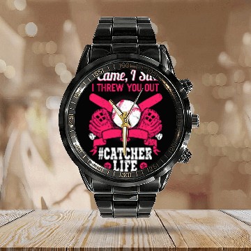 Discover Catcher Life Softball Team Sport Player Infielder Backstop Calendar Steel Band Watch