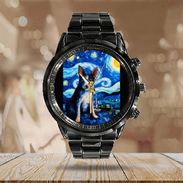 Discover Blue Heeler Dog Starry Night Vincent van Gogh Australian Baseball Tees Calendar Steel Band Watch