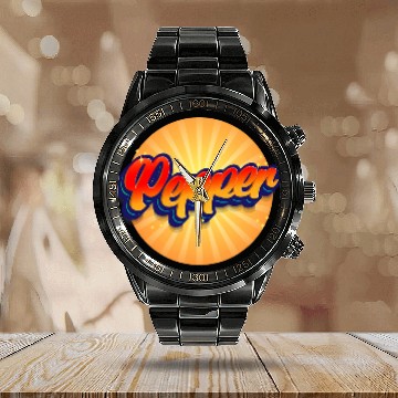 Discover Retro vintages Pepper Hot Pepper Fanatic Peppers Calendar Steel Band Watch