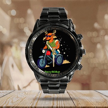 Discover Happy Holidays Funny Christmas Motorcycle Biker Rudolph Baseball Tees Calendar Steel Band Watch
