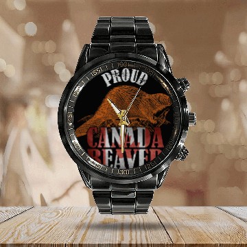 Discover Proud Canadian Flag Canada Beaver Calendar Steel Band Watch