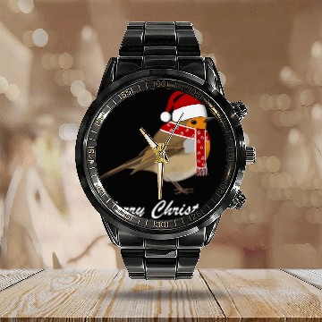 Discover Robin Christmas Bird Santa Claus Biologist Animal Calendar Steel Band Watch