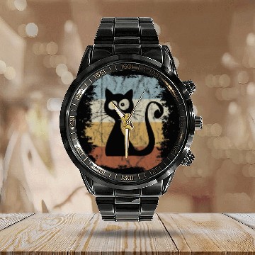 Discover Funky vintages Retro Cartoon Cat Silhouette Calendar Steel Band Watch