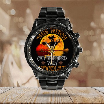 Discover Halloween This Witch Can Be Bribed With Chocolate Zip Calendar Steel Band Watch