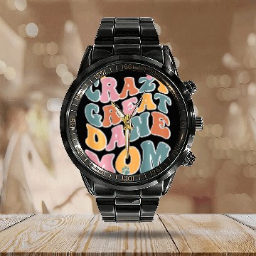 Discover crazys Great Dane Mom Backprint Zip Calendar Steel Band Watch