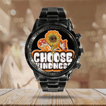 Discover Positive Sunflower Hippie Peace Butterfly Choose Kindness Baseball Tees Calendar Steel Band Watch