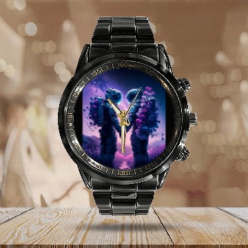 Discover Astronaut Love Couple Groovy Lavender Purple Galaxy Baseball Tees Calendar Steel Band Watch