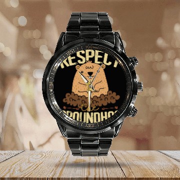 Discover Respect The Groundhog 2Funny Woodchuck Baseball Tees Calendar Steel Band Watch