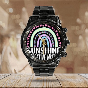 Discover Creative Writing Funny Summer Creativity Rainbow Womens Kids Calendar Steel Band Watch