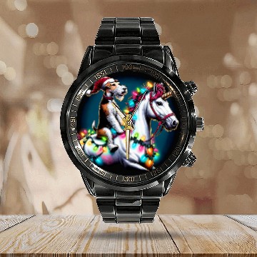 Discover Christmas Lights Wire Fox Terrier Dog Riding Unicorn Baseball Tees Calendar Steel Band Watch