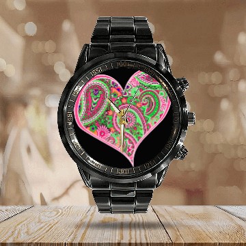 Discover BRIGHT PAISLEY CARTOON PATTERN IN WATERMELON SHADES Baseball Tees Calendar Steel Band Watch