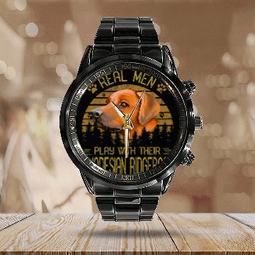 Discover Dogs 365 Real Men Play With Their Rhodesian Ridgeback Dog Baseball Tees Calendar Steel Band Watch
