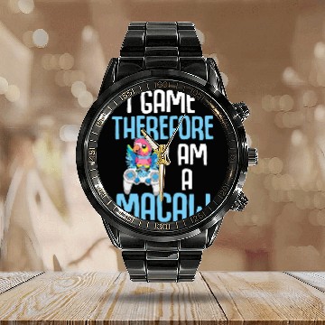 Discover Macaw Bird Parrot I Game Therefore I am a Macaw Gamer Baseball Tees Calendar Steel Band Watch