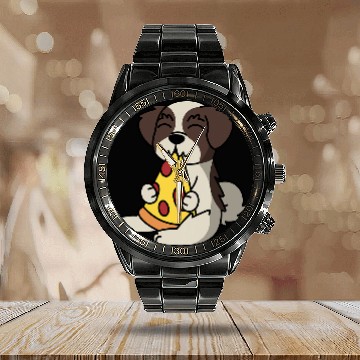 Discover Shih Tzu Eating Pizza Dog Calendar Steel Band Watch