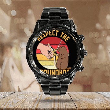 Discover Respect The Groundhog   Funny Woodchuck Ground Hog Day Calendar Steel Band Watch