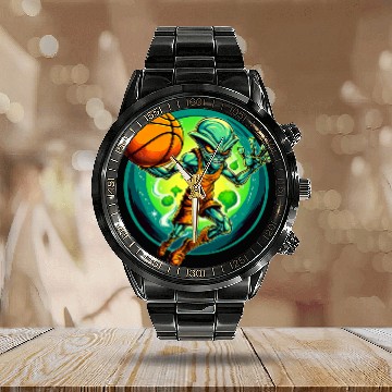 Discover Basketball Alien Calendar Steel Band Watch