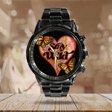 Discover Stay Wild Retro Monarch Butterfly Calendar Steel Band Watch