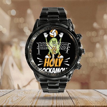 Discover Holy Blockamole Volleyball Lover Avocado Player Funny Calendar Steel Band Watch